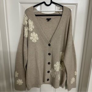 Torrid Cardigan Sweater Tan Cream Floral Design Button Down Soft NWOT 1X